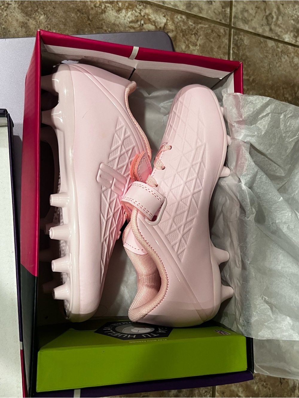 Youth Pink Soccer Cleats with Secure Hook-and-Loop Strap